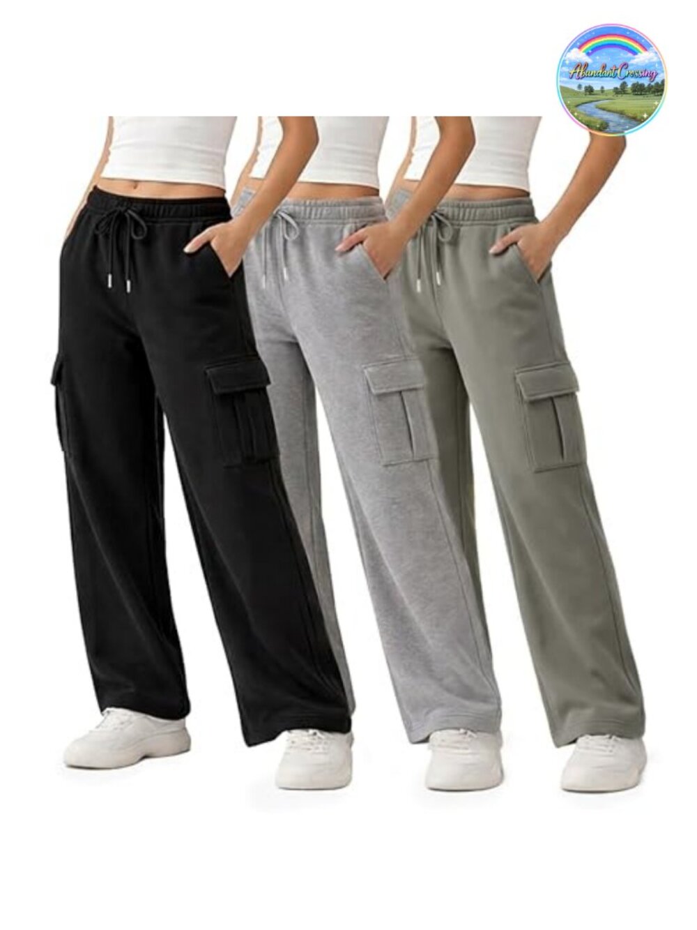 Women's Wide Leg Cargo Fleece Sweatpants 3 Pack